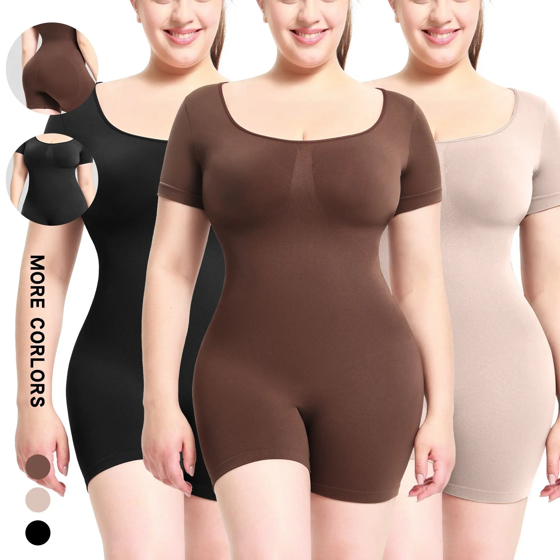 Women's Custom Logo Bodysuit T-Shirt Seamless Tummy Control Shapewear Pant Square Neck Breathable Nylon Sculpting Body Shaper