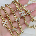 4mm 18K Gold Accents Ball Beaded CZ Micro Pave Puffy Bubble Initial Letter Elastic Bracelet Popular Women's Fashion Jewelry