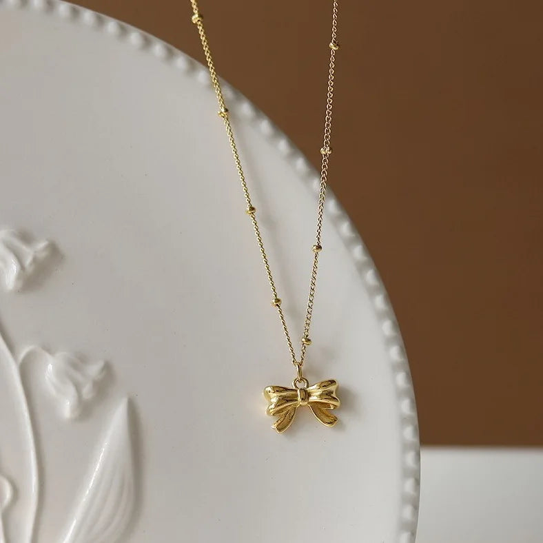 Bowknot Choker Necklace Stainless Steel Gold Plated Ribbon Bow Necklace Anklet Gifts for Women Girls Punk Jewelry