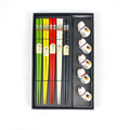 Hot Sell Japanese Style Lucky Cat Painting Wooden 5prs Chopsticks with 5pcs Ceramic Rest for Gift Box Set