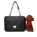 Eco-friendly Luxury Quilted Pu Leather Foldable Fashion Travel Airline Approved Dog Pet Cages Carriers Tote Bag 1-6kg Black