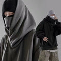 High Quality Crop Shoulder Pullover High Neck Hoodie Men Dark Grey Shirt  Hoodies Men Oversized Hip Hop Street/