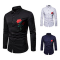 2023 New Rose Embroidery Rose Men's Casual Long-sleeved Shirt