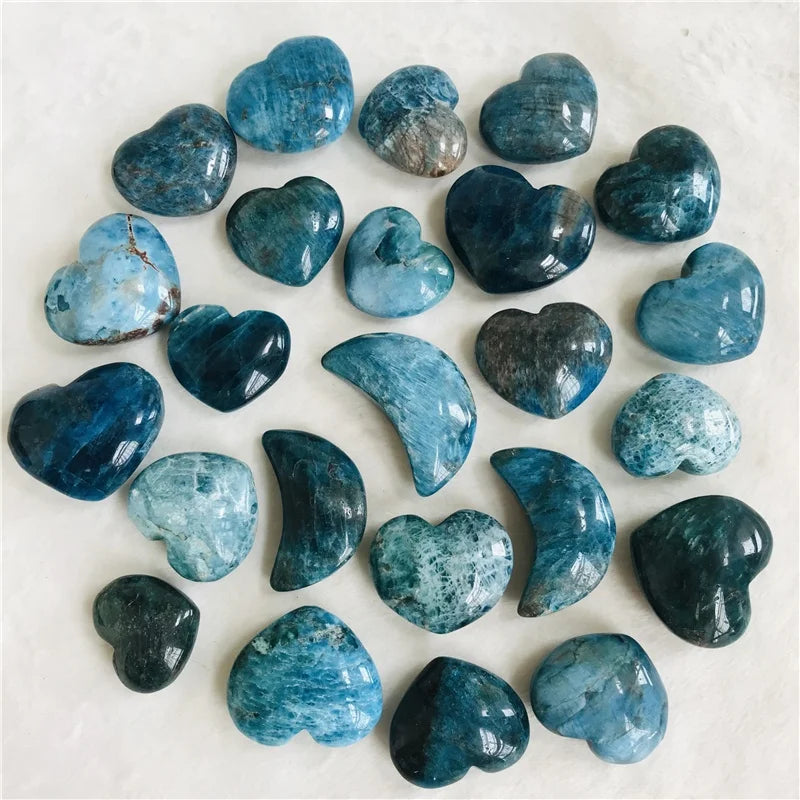 Wholesale Natural Polished Blue Apatite Quartz Carved Crystal Hearts and Moon for Healing Gifts