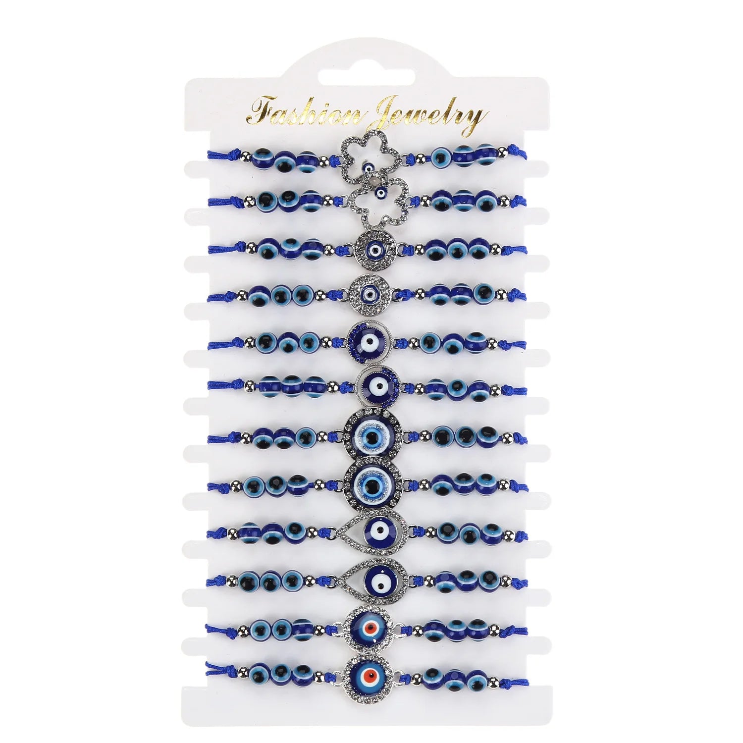 12 Pcs Summer Evil Eye Rope Bracelets Rope Kabbalah Bracelets Blue Eye Nazar Charm Crystal Beaded Bracelets