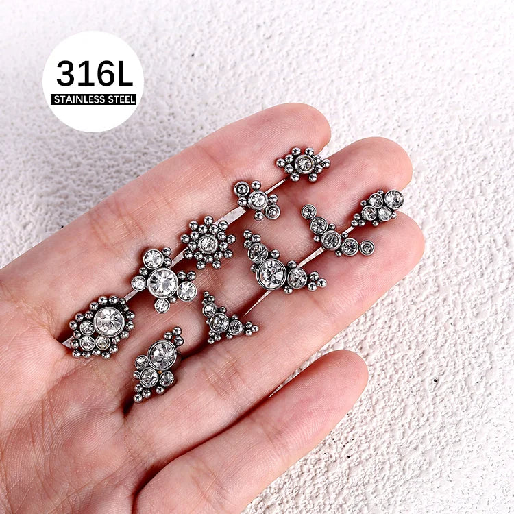 Women's Trendy Gold-Plated Stainless Steel Stud Earrings Fashion Bezel Setting Cubic Zircon Bling Bling Style