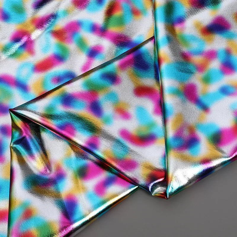 China Factory Rainbow Holographic Glitter Metallic Lame Plain Stretch Fabric for Girls Swimwear Dress