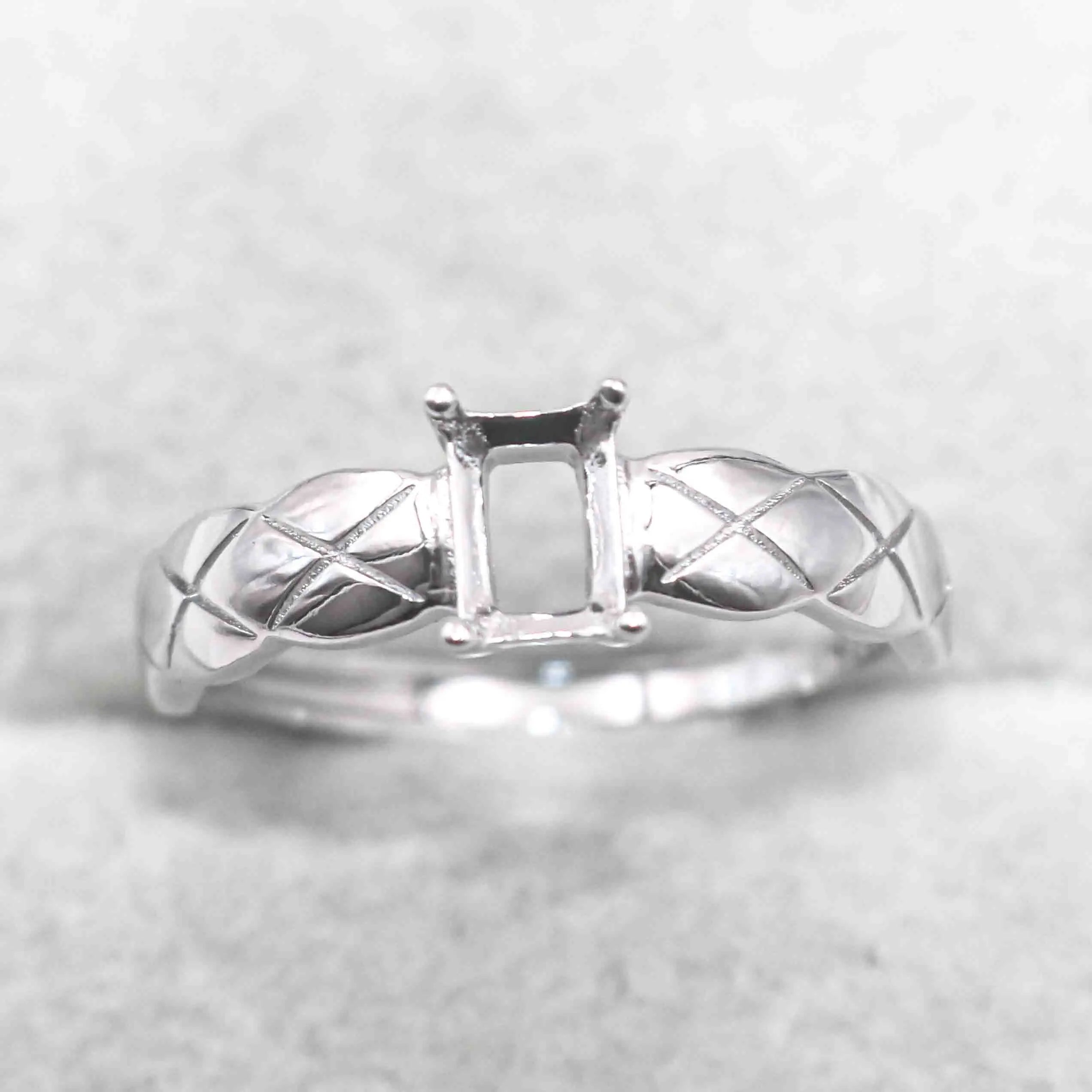 Sterling Silver 4*6mm Semi Mount Ring Square Shape Empty Frame Blank Claws Setting S925 Base Without Center Stone for Inlay DIY