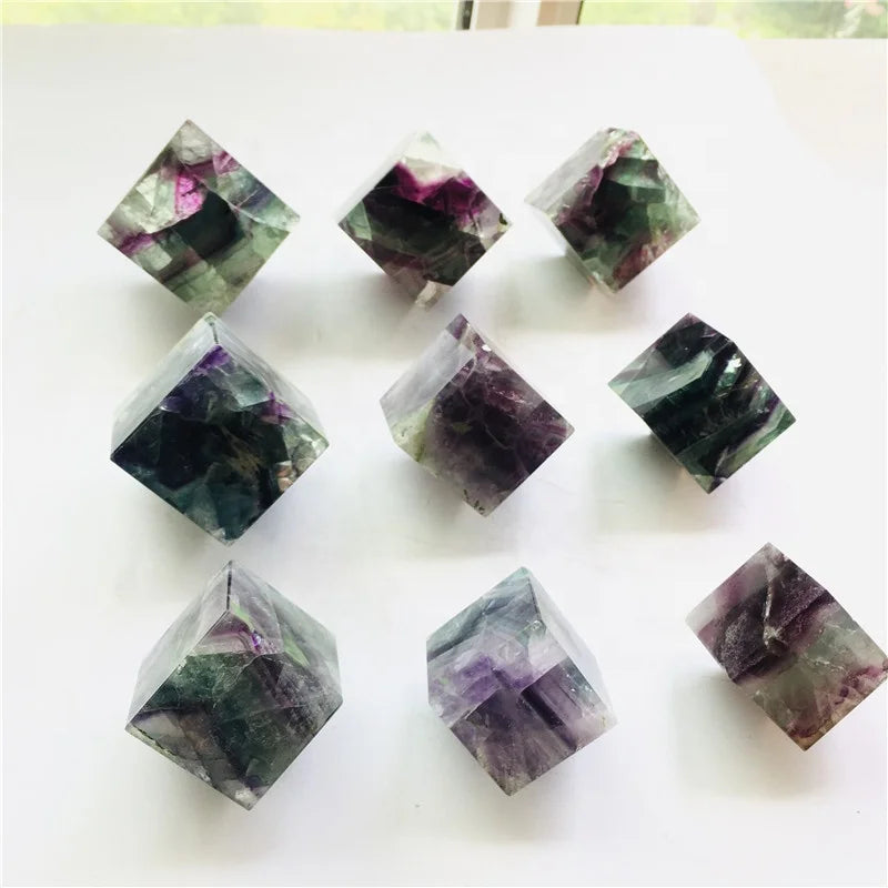 Wholesale Polished Natural Quartz rainbow Fluorite Cube Crystal Cube for Healing