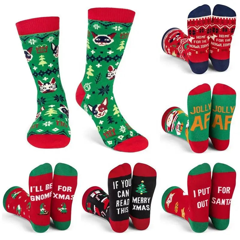Unique Novelty Custom Jacquard Socks Knit Women Men Xmas Christmas Funny Custom Socks Design