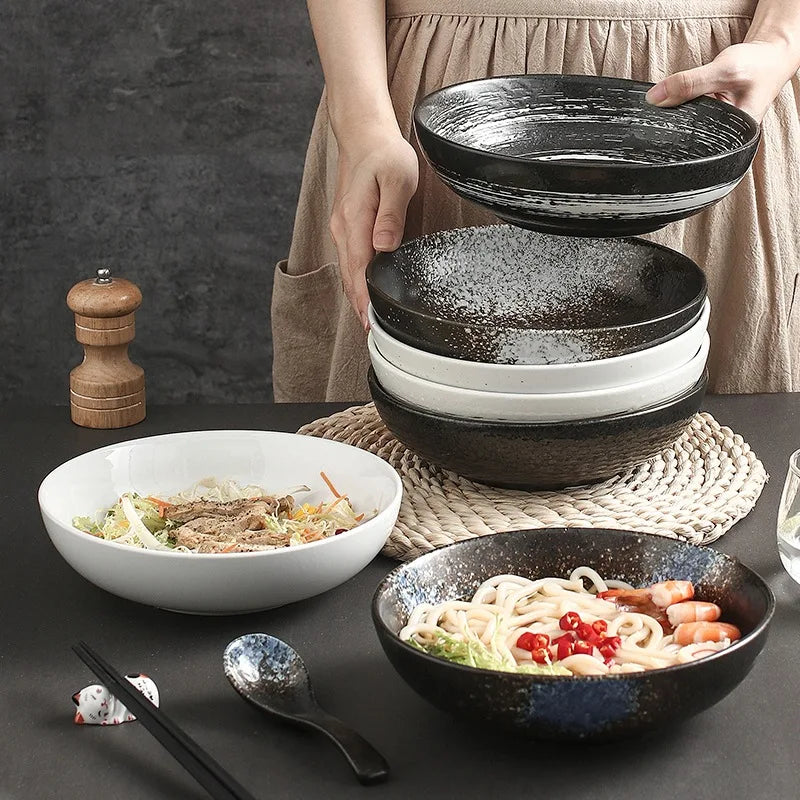 Ceramic Pasta Bowls Set  Large Serving Salad Bowls Japanese Ceramic Wide Shallow Bowl Dishwasher Microwave Safe