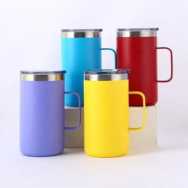2024 Hot 16oz Custom Double Wall Stainless Steel Coffee Tumbler Beer Mug with Handle Premium Mugs