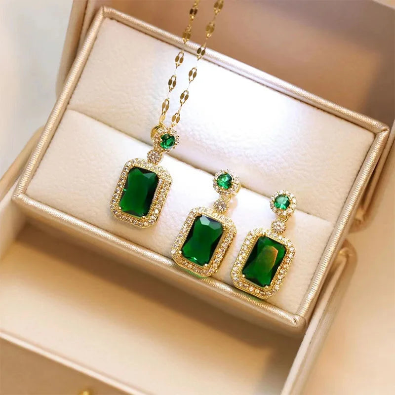 Haute Vintage Set Earrings Necklace Temperament Geometric French Luxury Ring