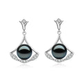 Unique Woman Jewelry Party Wedding Gift 925 Sterling Silver 9-10mm Natural Ocean Black Pearl Earrings Scalloped