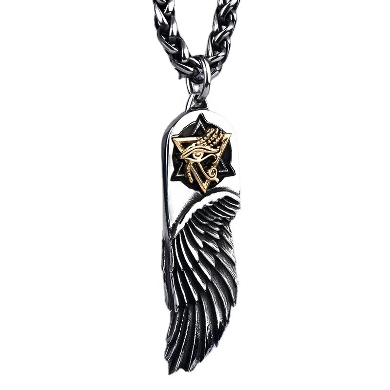 Fashion Vintage Copper Stainless Steel Feather Pendant Vintage Necklace for Men