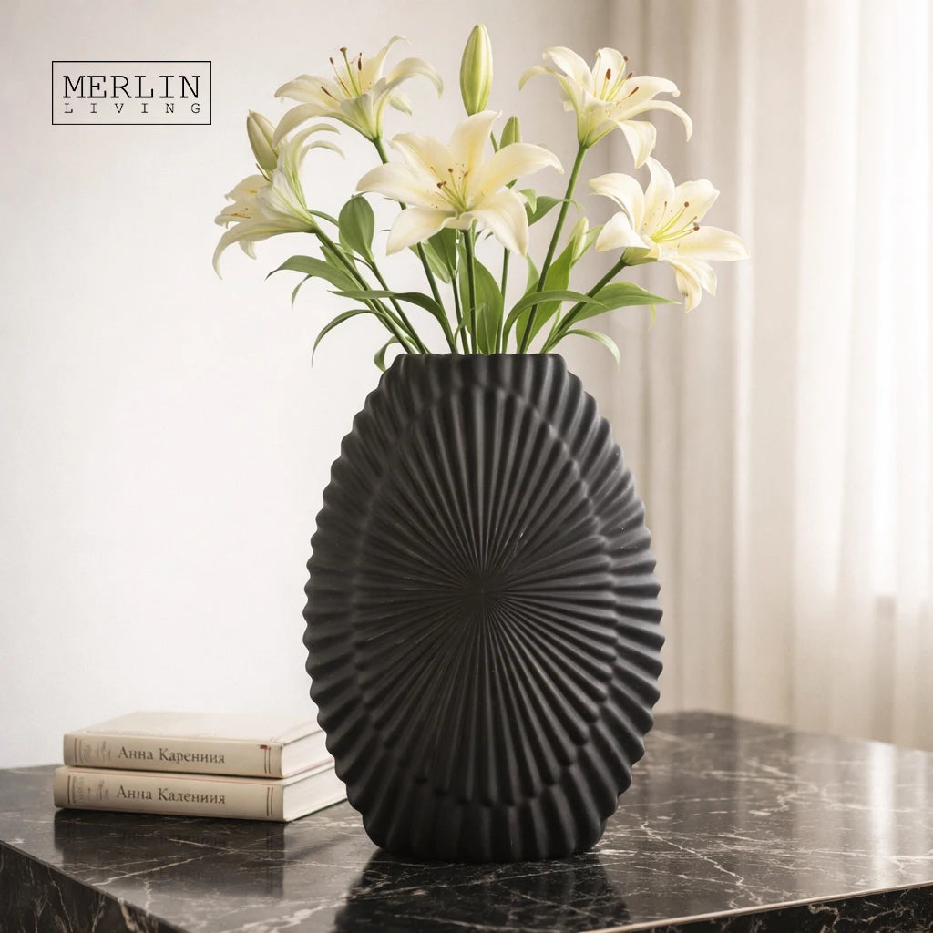 Merlin Living Modern White and Grey Ceramic Vase Nordic Style Flat Matte Design for Home and Living Room Decor Tabletop Vase