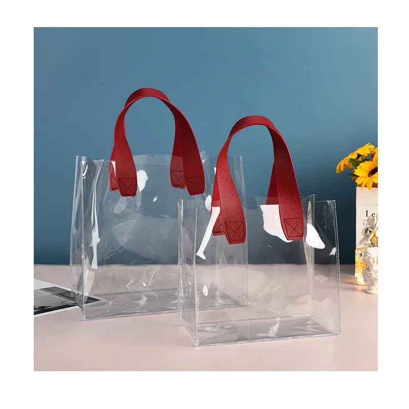 Custom Logo Waterproof Clear Plastic Bag Transparent PVC Tote Bag Cosmetics Gift Bags