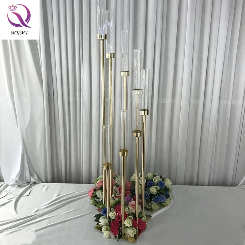 Weddings Party Table Centerpieces Stand 8 Arms Gold Glass Candelabra Metal Candlesticks 8 Heads Candle Holders 10 Arms