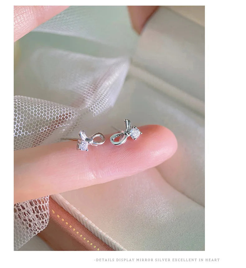Dropshipping 925 Sterling Silver Irregular Bow CZ Diamond Gold Plated Stud Earring Jewelry for Women