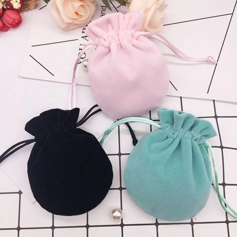 Custom Unique Design Round Bottom Plush Velvet Jewelry Bag Soft Velvet Gift Packaging Drawstring Pouch for Necklace