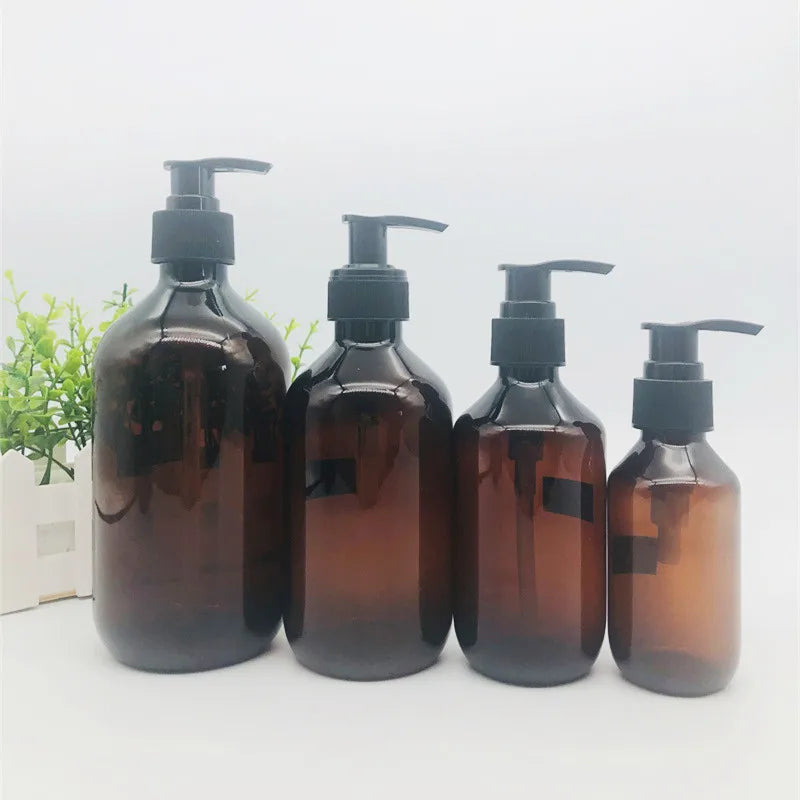 Factory Empty Shampoo Bottles 100ml 200ml 300ml 500ml Pet Plastic Amber Green Boston Round Shower Gel Bottles With Lotion Pump