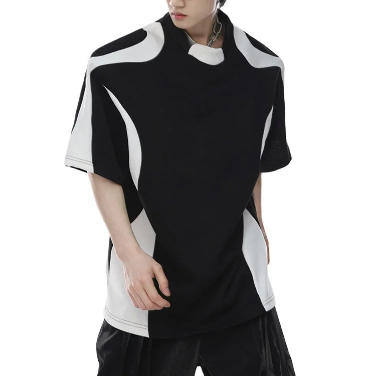 2026 Custom Deconstructive Splicing T Shirt Short Sleeve Crew Neck Shoulder Pad Men T Shirts