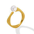Korean Dainty Women Beads Pearl Rings Stainless Steel 18k Gold Cuff Ring Open Adjustable Pearl Rings for Girls