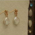 Classical 12-13MM Glare Freshwater AAAA Baroque Shape White Pearl Pendant Earrings for Women Gold/Silver Plated