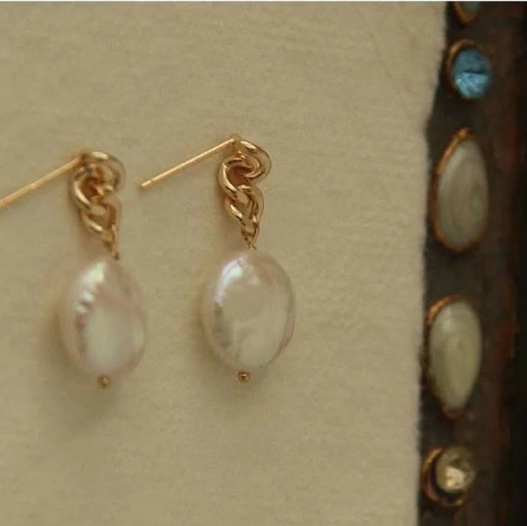 Classical 12-13MM Glare Freshwater AAAA Baroque Shape White Pearl Pendant Earrings for Women Gold/Silver Plated