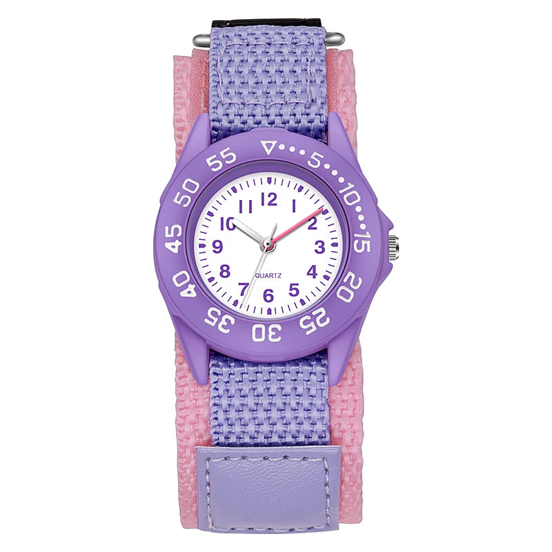 Fashion Kids Waterproof Sport Wrist Watch for Girls Soild Nylon Band Quartz Movement Alloy Case 32mm Glass Dial Window