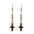 JH Wholesale Vintage Simple Design Retro Gemstone Crystal Glass Beads Alloy Cross Earring