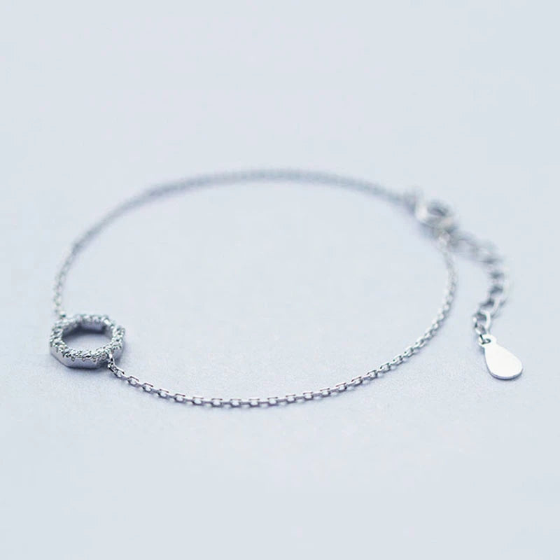 925 Sterling Silver CZ Crystal Circle Round Charm Bracelet for Women Wedding Jewelry Gift