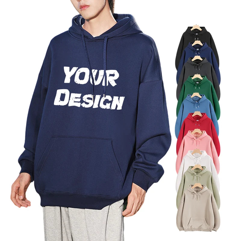 Custom Logo Screen Printing Oversized Drop Shoulder Heavyweight Warm Fleece Hoodies Solid Color  Hoodie RKnitted Printed Design