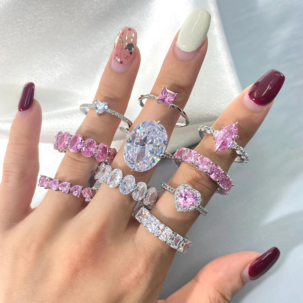 New Wholesale FOXI Plated 18k Gold 925 Sterling Silver pink Color Marquise Cut Engagement Zircon Casual Ring for Women