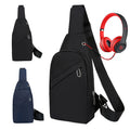 Plain Color Single Shoulder Crossbody Bag Multifunction Sports Chest Bags With Headphone Hole for Men