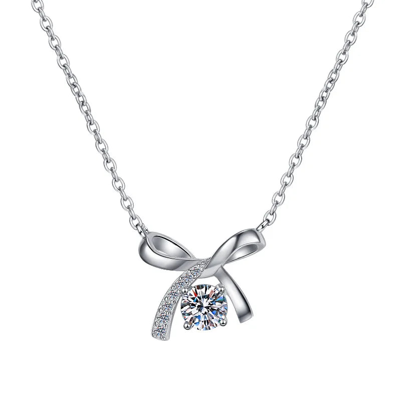 OAHLAN Fashion Luxury Jewelry 1Ct Round Cut VVS1 Moissanite Wing Heart Pendant 925 Sterling Silver Necklaces for Women Wedding