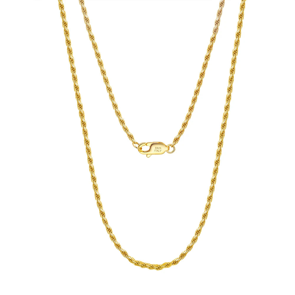 RINNTIN SC29-1.5 Fine Jewelry 18K Gold Over Pure 925 Sterling Silver 1.5mm Diamond-Cut Rope Chain Necklace