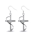 CAOSHI Religious Women Girls Dainty Cross Tiny Round Zircon and Line Dangle Earring Beautiful Lady Silver Cross Earrings Jewelry