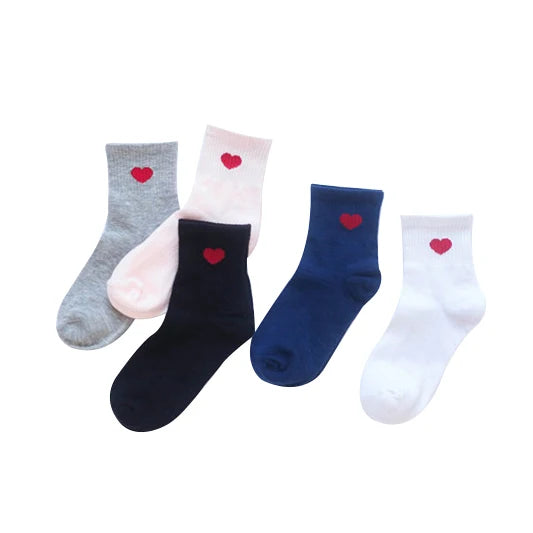 Red Heart Cotton Women's Mid-Tube Socks Simple Trend Breathable Comfort Customizable Crew Length Knitted Casual Style for Autumn
