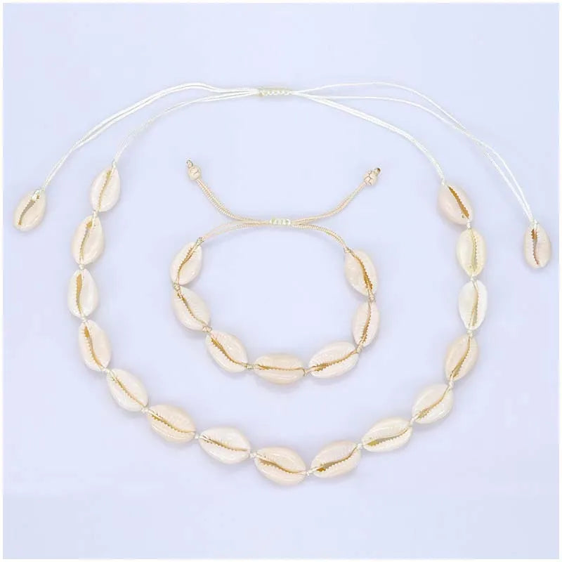 Seashell Necklace Choker Summer Hawaiian Style Braided Rope Natural Shell Necklace Bracelets for Women