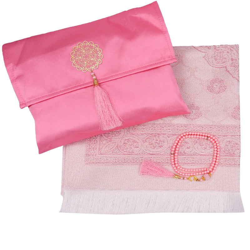 Prayer Mat with Bag Portable Tesbih Set Prayer Rug With Beads Islamic Gifts