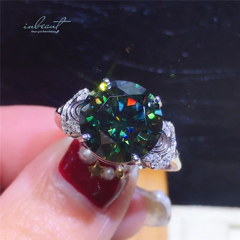 Silver 925 Original 6 Carat Round Brilliant Cut Diamond Test Past Blue&Green Moissanite Wedding Ring for Women Gift Fine Jewelry