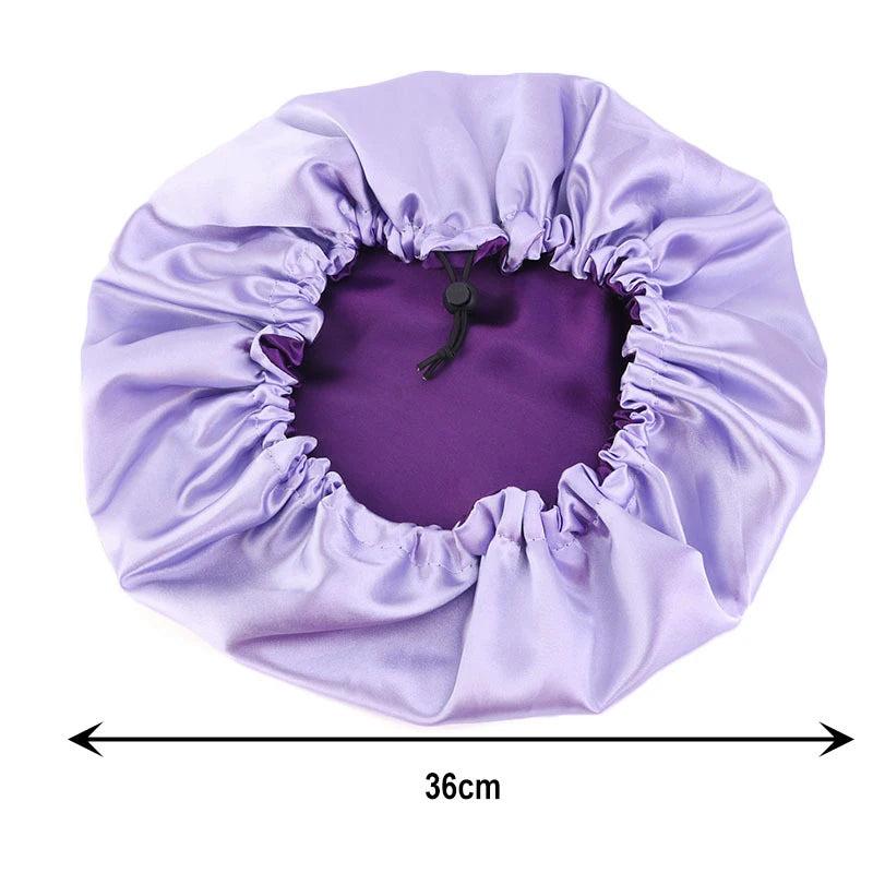 Extra Large Double Layer Reversible Adjustable Satin Sleeping Hair Bonnet for Beach & Outdoor Use