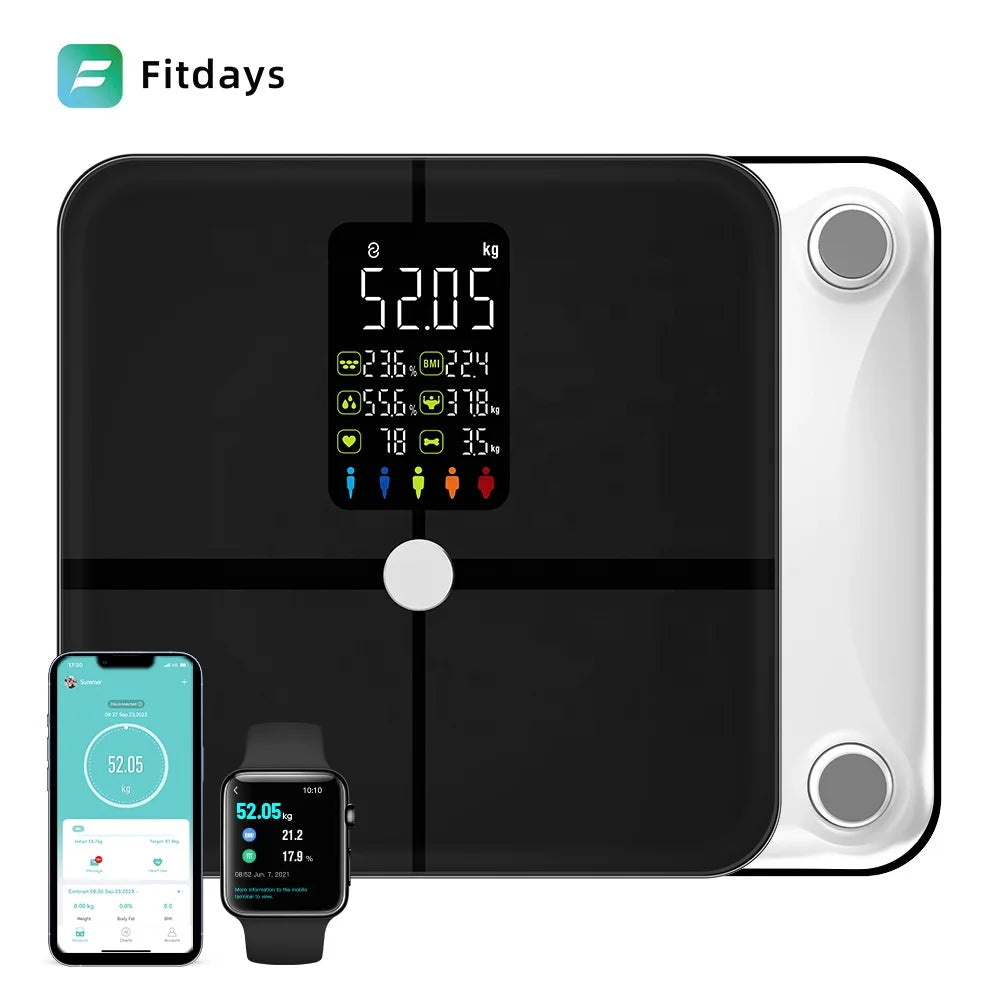 VA Smart Body Fat Scale with Free App Electronic Sensor Bathroom Usage Weight Scale Change Track Record Body Analysis