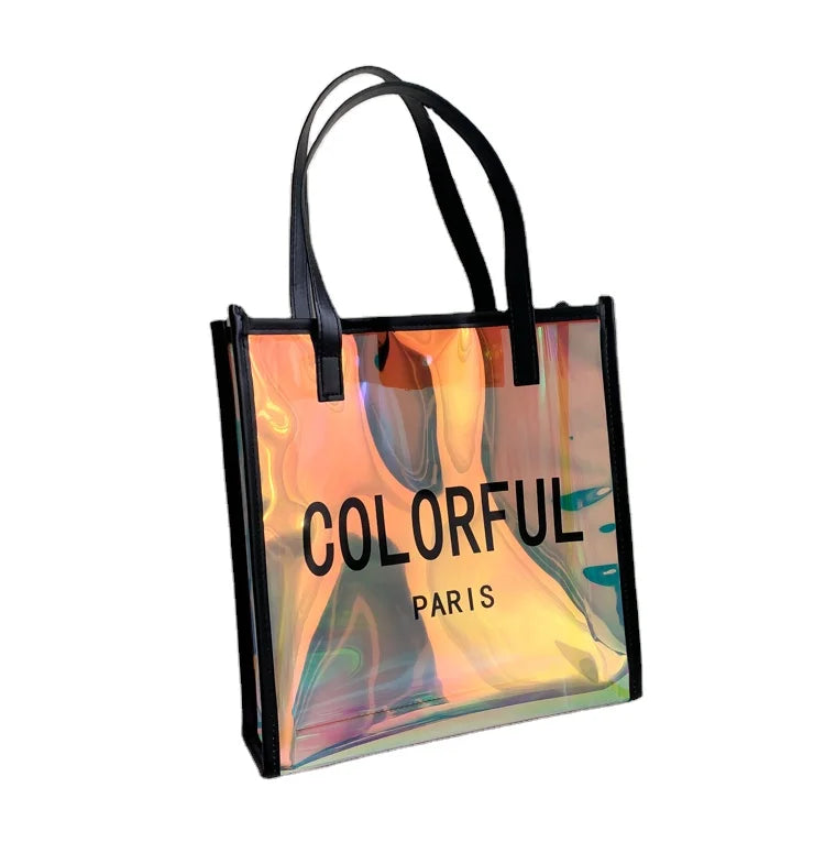 New Fashion Clear Jelly Pvc Hand Custom Promotional Transparent Bag With PU Handle