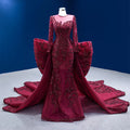 Jancember RSM67566 Vintage Red O-neck Long Evening Dress With Detachable Train
