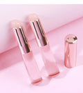 Pink Clear Silicone Lip Brush with Plastic Handle Mini Head Concealer Brush Synthetic Hair Gradient Smudge Stick Application