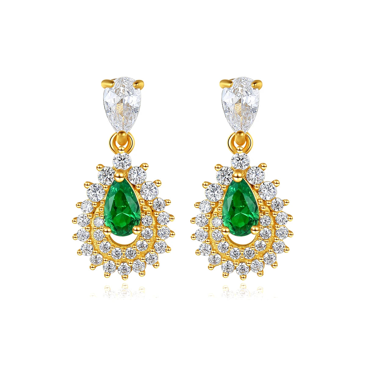 CZCITY Superir Quality Silver Teardrop Earrings 925 Sterling Pear Shape Emerald Cubic Zircon Diamond Dangle Earrings Women