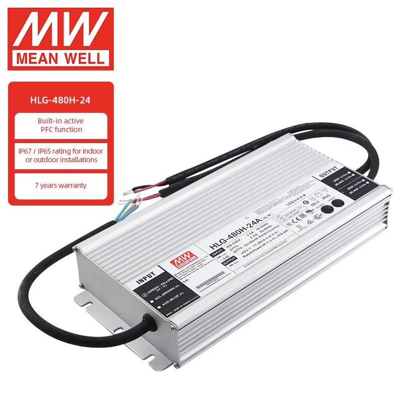 Meanwell HLG-480H-24 Waterproof LED Power Supply 480w 24v Led Driver MegaBDM
