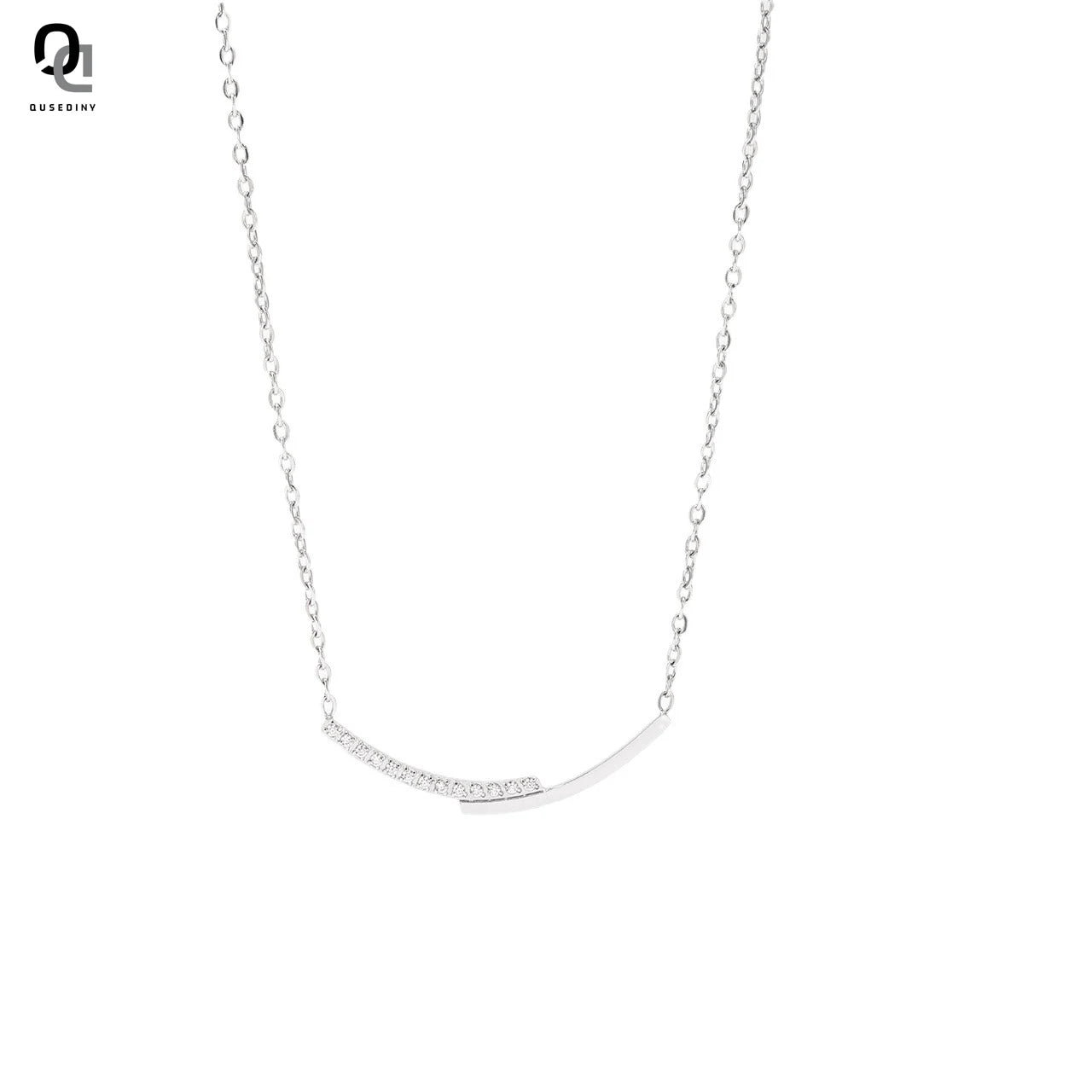 QUSEDINY Wholesale Simple Style Zircon Pendant Stainless Steel Elegant Chain Necklace for Women